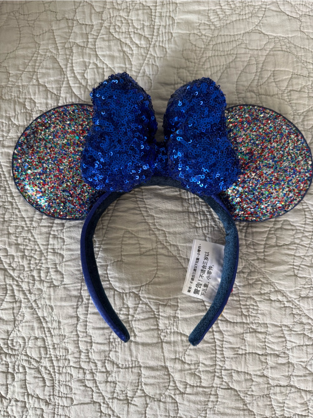 EUC Disney Parks 2020 Royal Blue Sequin MM Headband with Multicolor Glitter Ears